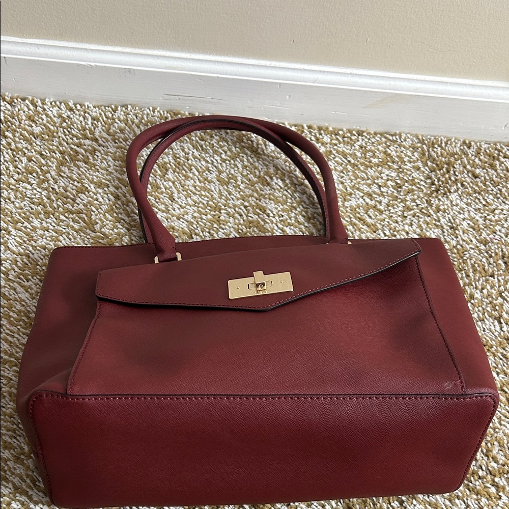 Kate Spade Deep Red Tote Bag with Gold Accents - Picture 3 of 6